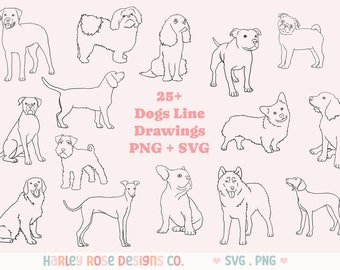Hundlinjeteckning SVG-paket, söta hund-SVG:er, hundraser-SVG-filer för Cricut, hundar png, hundklippfil, valp-Svg, hundclipart, husdjurs-Svg