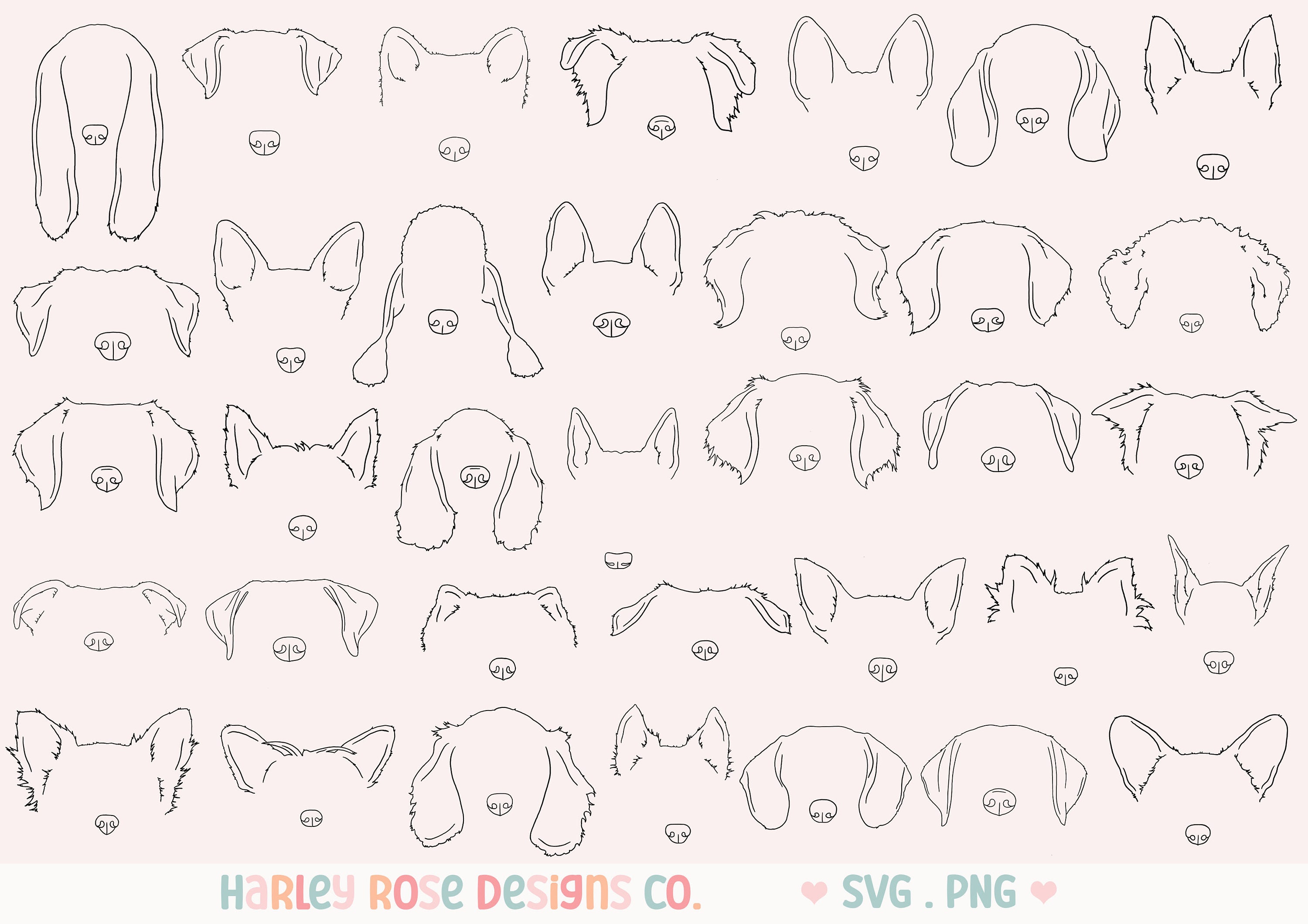 Dog Ears SVG Bundle, Dog Ears and Noses Line Drawing, Dog Breeds Files ...