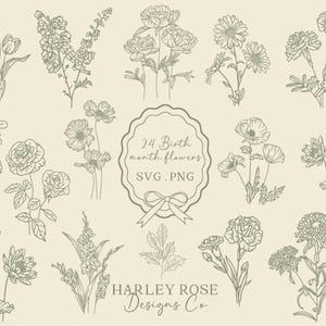 Birth Month Flower SVG Bundle, Cutting File, Flower SVG files for Cricut, Botanical svg, Floral Vinyl SVG, Flower clipart, Floral svg, Daisy