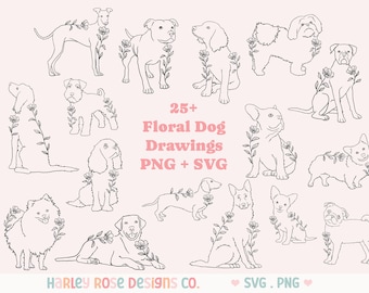 Blommig hund SVG-paket, söt hund SVG, hund SVG-filer för Cricut, Dogs png, hundklippfil, hunddesign, valp clipart, linjeteckning, valp svg