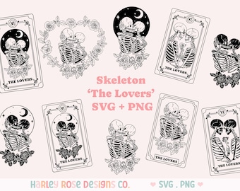 The Lovers Bundle SVG, The Lovers Tarot Card SVG, Archivos Skeleton SVG para Cricut, Skeleton Love svg, Valentine svg, Skeleton Valentine png