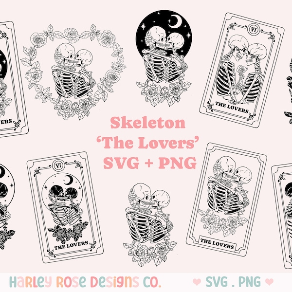 The Lovers Bundle SVG, The Lovers Tarot Card SVG, Skeleton SVG files for Cricut, Skeleton Love svg, Valentine svg, Skeleton Valentine png