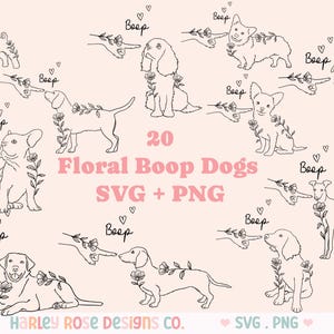 Floral Boop Dog SVG-bundel, schattige hond SVG's, Floral hond SVG-bestanden voor Cricut, hond moeder png, hond gesneden bestand, hond Boop svg, Boop hond png, hondenliefhebber