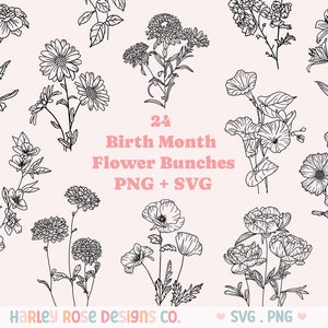 Birth Month Flower Bunch SVG Bundle, Flower Cutting File, Flower SVG files for Cricut, Botanical svg, Vinyl SVG, Flower clipart, Floral svg