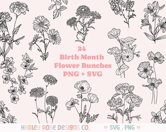 Birth Month Flower Bunch SVG Bundle, Flower Cutting File, Flower SVG files for Cricut, Botanical svg, Vinyl SVG, Flower clipart, Floral svg