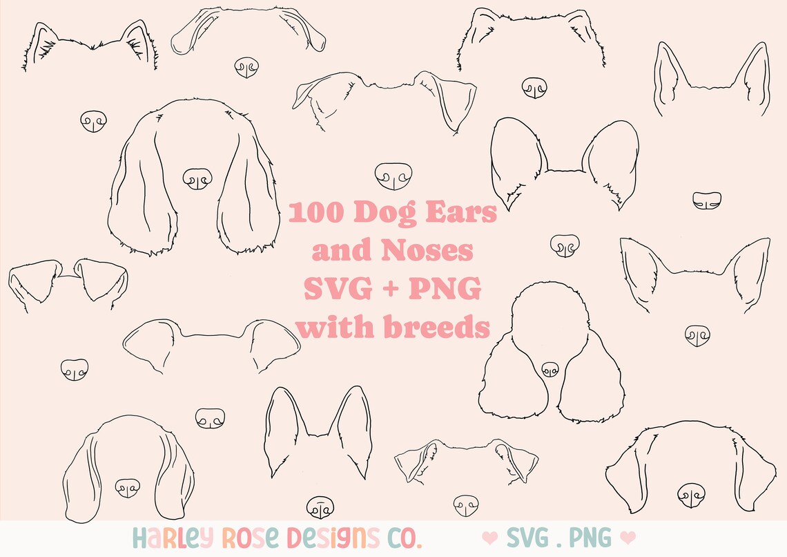 Dog Ears SVG Bundle, Dog Ears and Noses Line Drawing, Dog Breeds Files ...