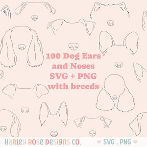 Hondenoren SVG bundel, hondenoren en neuzen lijntekening, hondenrassen bestanden voor Cricut, hondenoverzicht png, hond gesneden bestand, puppy clipart, huisdier Svg