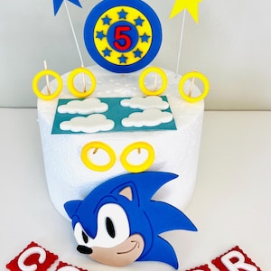 Sonic cake topper for Sonic hedgehog birthday cake Sonic the Hedgehog birthday cake decorations edible fondant
