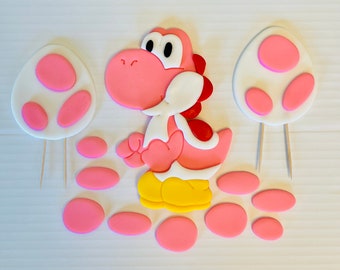 Pink Yoshi Fondant Cake Topper, Yoshi Birthday Decorations