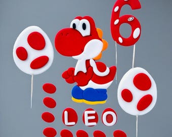 Red Yoshi Cake Topper, Birthday cake decorations