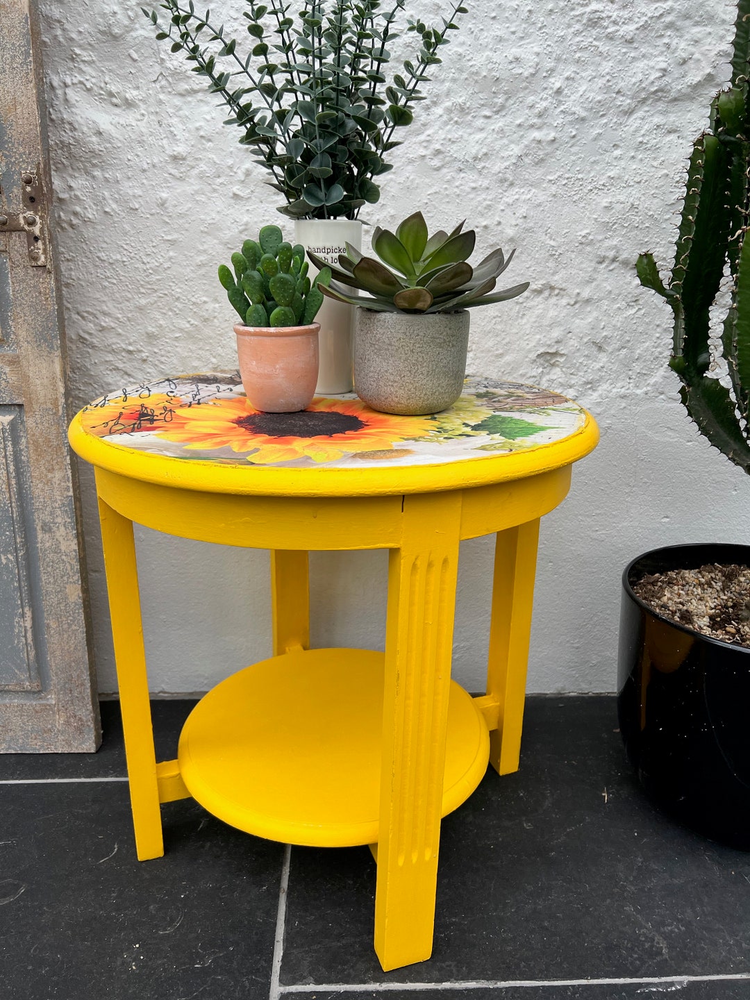 Antique Sunflower Yellow Painted Table Etsy