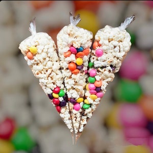 Fruity Sweet Cones - Skittle Loaded Popcorn Cones - Party Favours - Party Centrepieces - Candy Cones - Pre Filled Cones - Kids Party Bags