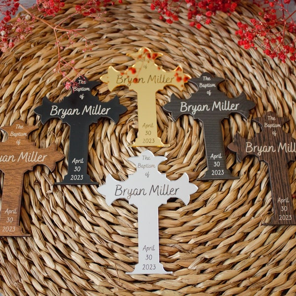 Personalized Cross Name , Acrylic Mirror Baptism Magnet, Communion Favor, Mi Bautizo , Cross Magnet, Christening Favors