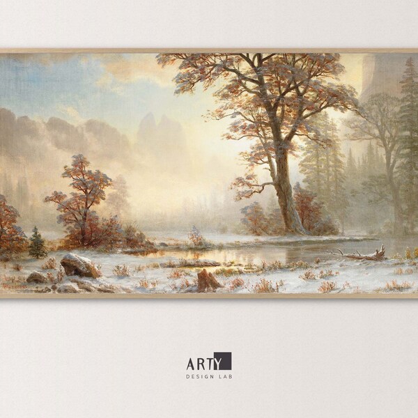 Samsung Frame TV Art | Yosemite Painting, Winter Landscape, Winterscape Vintage Painting | 4K TV, Screen Background Art