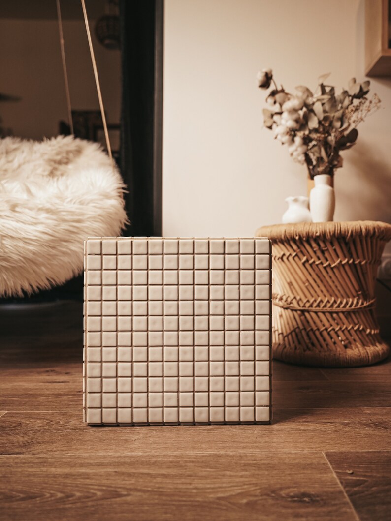 White and taupe tiled cube image 3