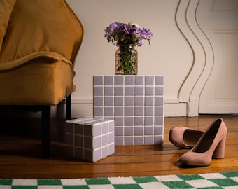 Lilac and White Tiled Cube