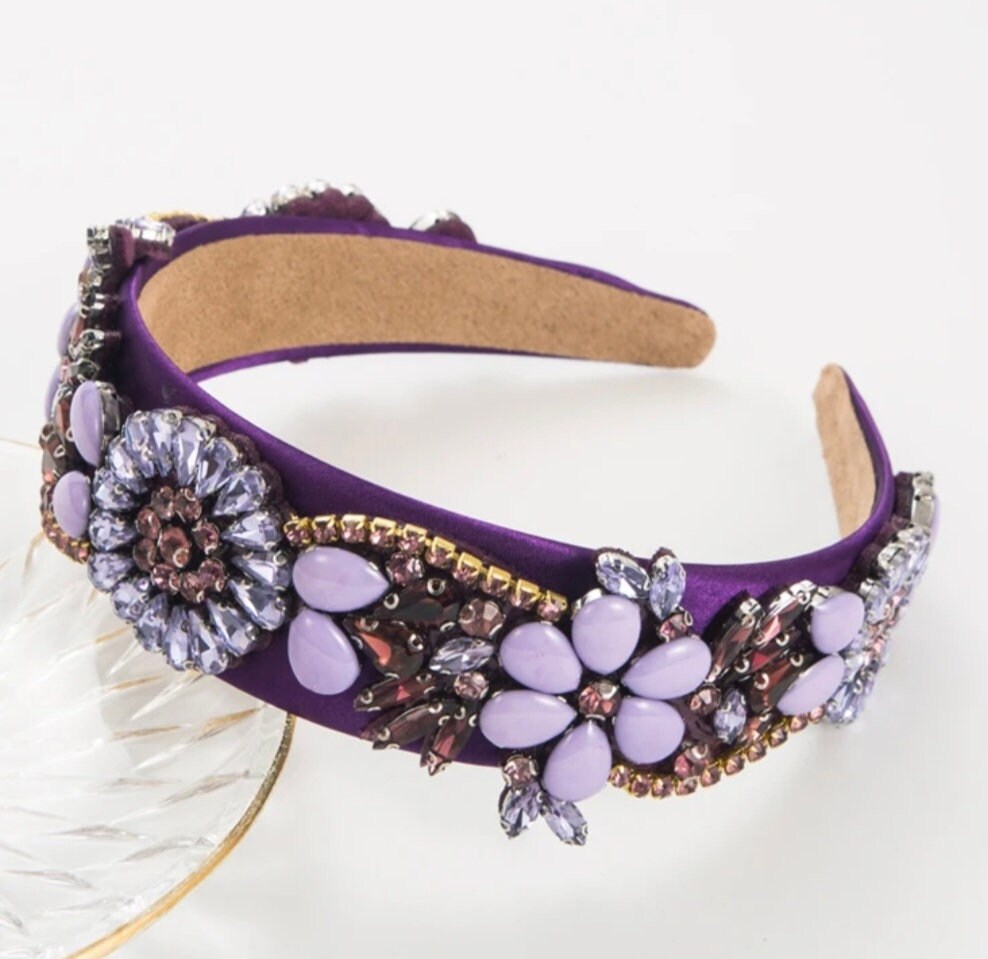 Purple Rhinestone Headband: Jeweled Lilac Plum Wedding Hair  display picture 3