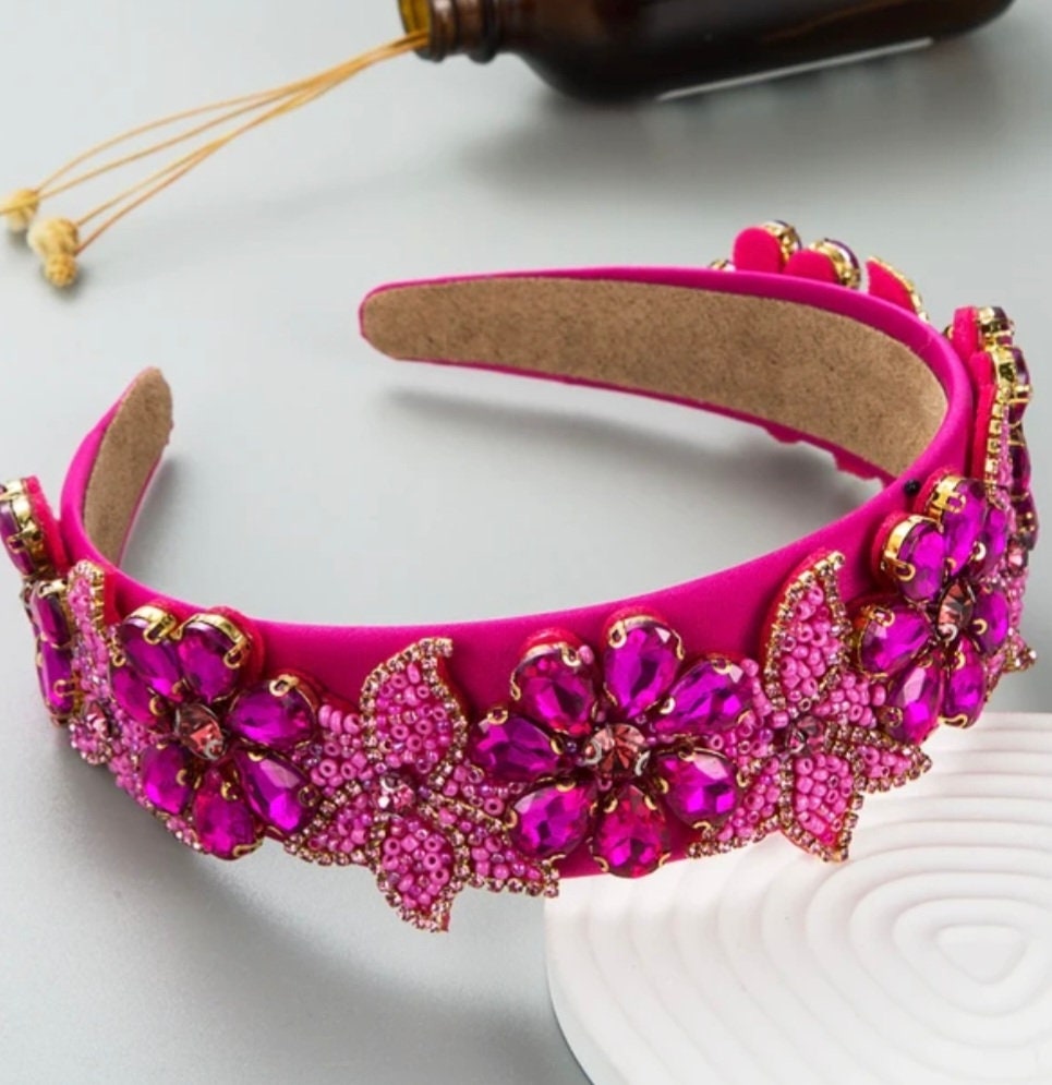Pink Floral Rhinestone Headband Floral Rhinestone Braided Headband L4805 – Ole main image 4