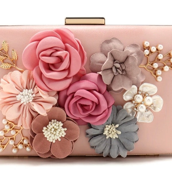 Clutch bag with floral detail evening bag special occasion nude clutch