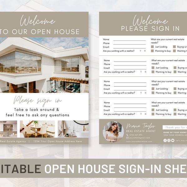 Editable Open House Sign-In Sheet, Sign In Sheet Real Estate Editable Template, Real Estate Printable Real Estate Marketing Instant Download