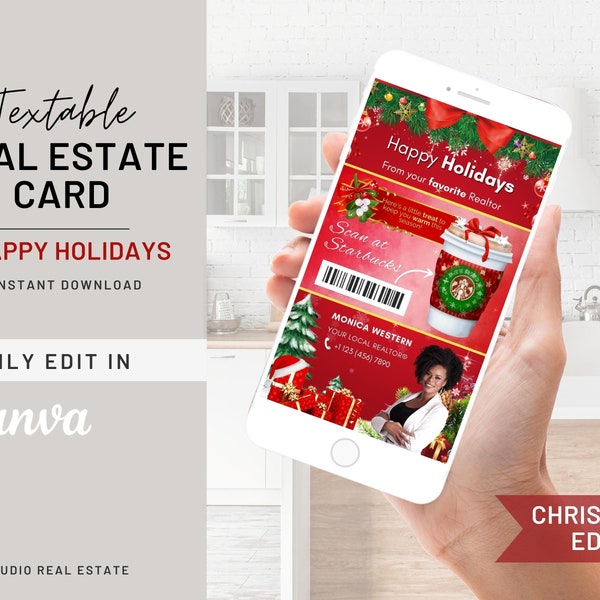 Christmas Textable Card, Holiday Text Real Estate, Real Estate Agent Marketing, Real Estate Sphere Gift Canva Template Client Gift Christmas