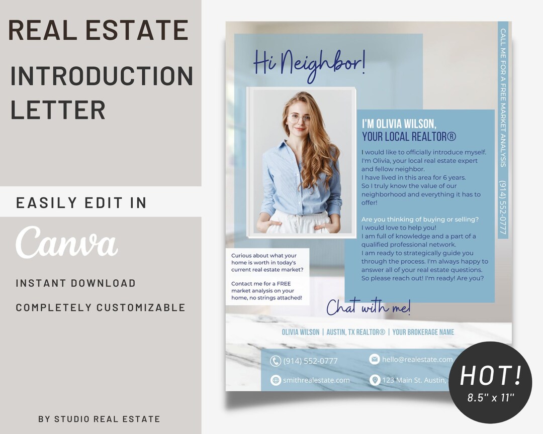 Real Estate Introduction Letter, Realtor Letter, Hey Neighbor, Real Estate Marketing Editable