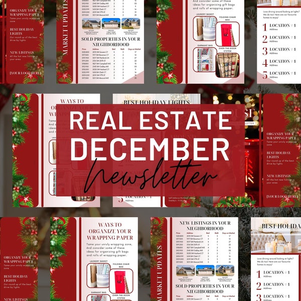 Real Estate Newsletter, December Newsletter, Christmas Real Estate Marketing, Email Marketing, Real Estate Template Email Realtor Newsletter