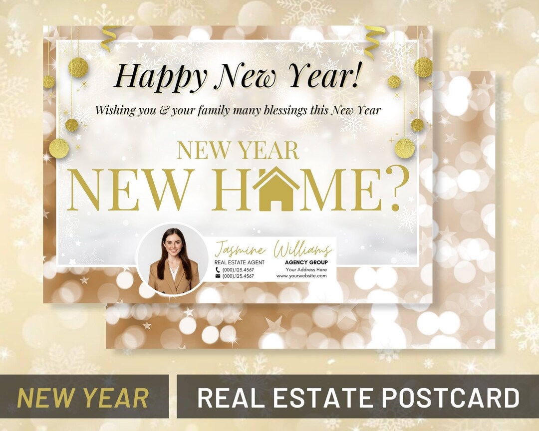 New Year Real Estate Postcard, Happy New Hear, Business New Year Card