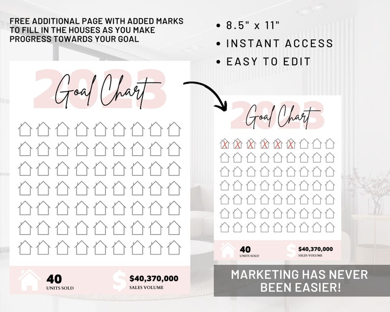 Real Estate Goal Chart Template Real Estate Goal Tracker Real Etsy