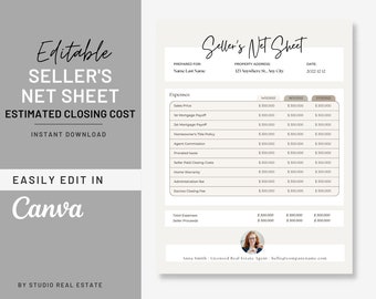 listing presentation kit real estate Sellers Net Sheet, Real Estate Sellers Estimated Net Proceeds, Home Seller Presentation, Real Estate Marketing, Seller Pre-Listing, Canva