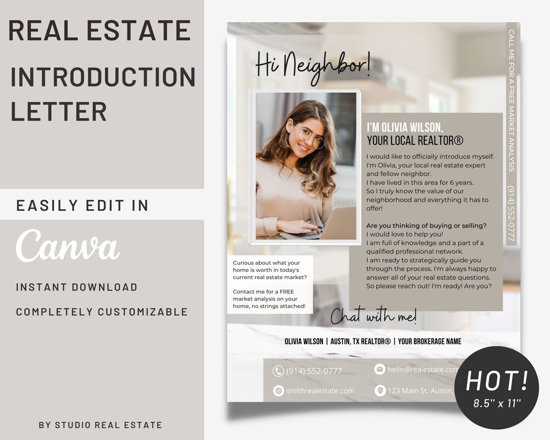 Real Estate Introduction Letter, Realtor Letter, Hey Neighbor, Real