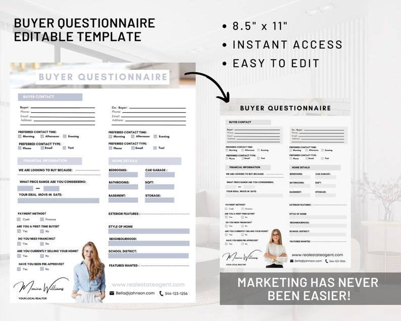 Buyer Questionnaire, Real Estate Marketing, Real Estate Questionnaire