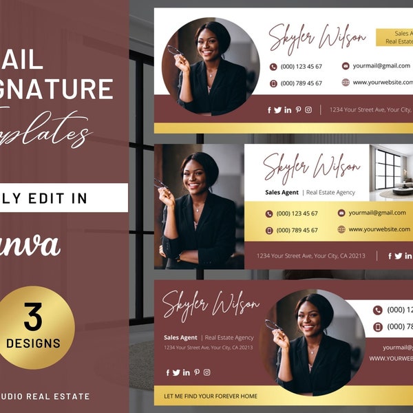 Real Estate Email Signature Template, Real Estate Marketing, Email Signature, Real Estate Realtor, Gmail Signature, Editable Canva Template