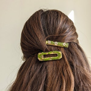 barrettes à cheveux crocodiles résine époxy et naturelle fougère et fleurs fait main image 7