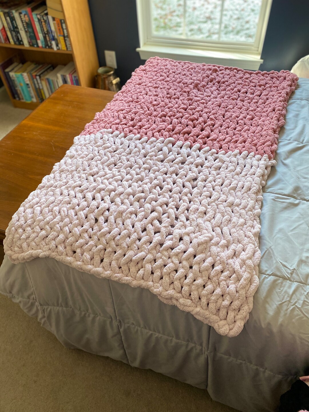 Chunky Knit Child Size Blanket Pink Weighted Blanket Cozy Etsy