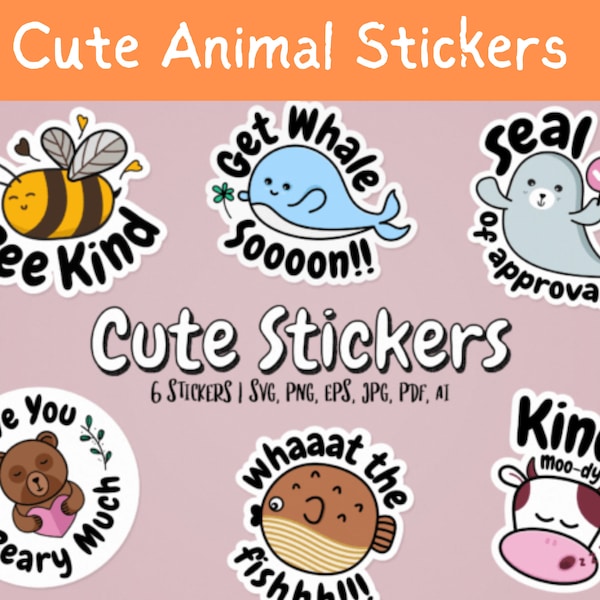 Funny Animal Quote Stickers. Cute Animal Stickers. Quote Stickers. kids Stickers.