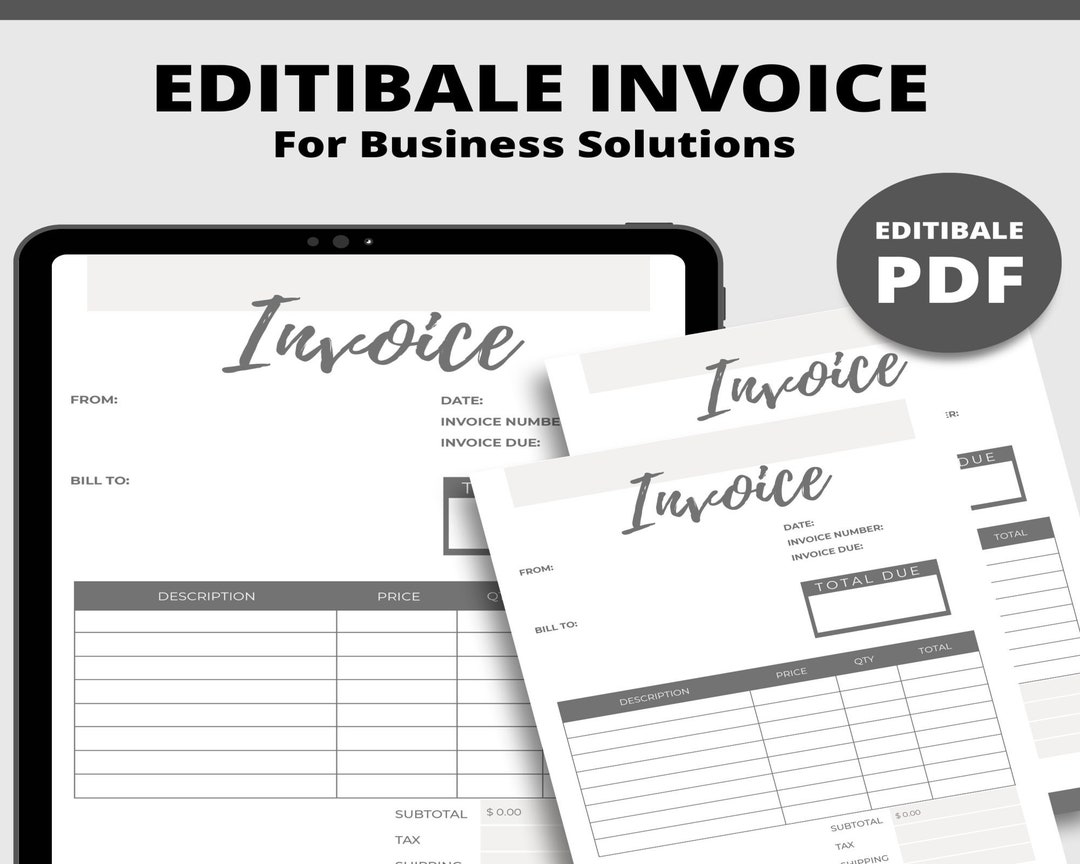 Invoice Template Printable Invoice Editable Invoice Etsy