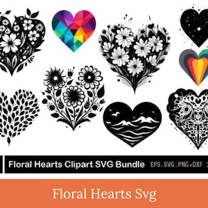 Hearts Svg Bundle, Heart Outline Svg, Heart Cut Files, Heart Clipart, Hearts Svg, Love Svg, Solid Heart Svg, floral hearts svg