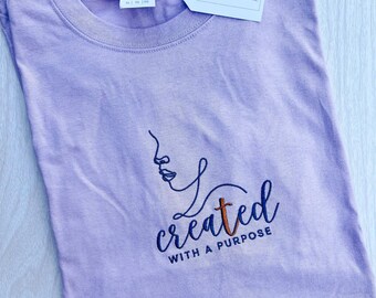 Created with a Purpose T-shirt, embroidered Christian short sleeve shirt