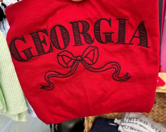 Georgia Bow T-Shirt embroidered short sleeve shirt georgia football