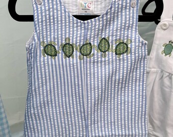 Sea Turtle Jon Jon seersucker embroidered baby & toddler boy outfit