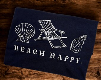Beach Happy T-shirt, embroidered short sleeve, beach coverup