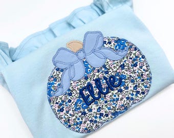 Kid's Fall Pumpkin Bow Applique Ruffle T-Shirt, Personalized, Floral