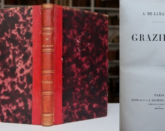 1862 RARE French Antique Book Alphonse de Lamartine Graziella French Literature Paris Decorative Leather Binding 1800s