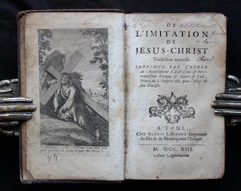 1713 Antique Leather Book: The Imitation of Christ, Engraved Plates
