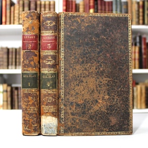 1821 Gil Blas of Santillane by Lesage – Antique French Book Set – Picaresque Novel – Complete in 2 Leather-Bound Volumes