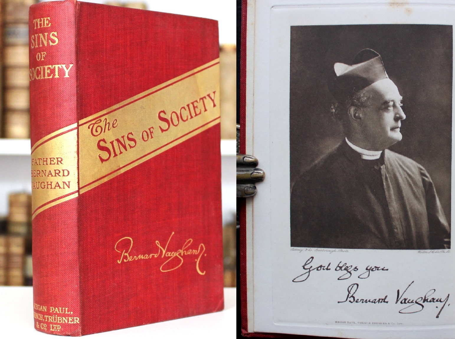 1909年発行の希少な英語書籍『社会の罪』、オリジナルの赤い布装丁