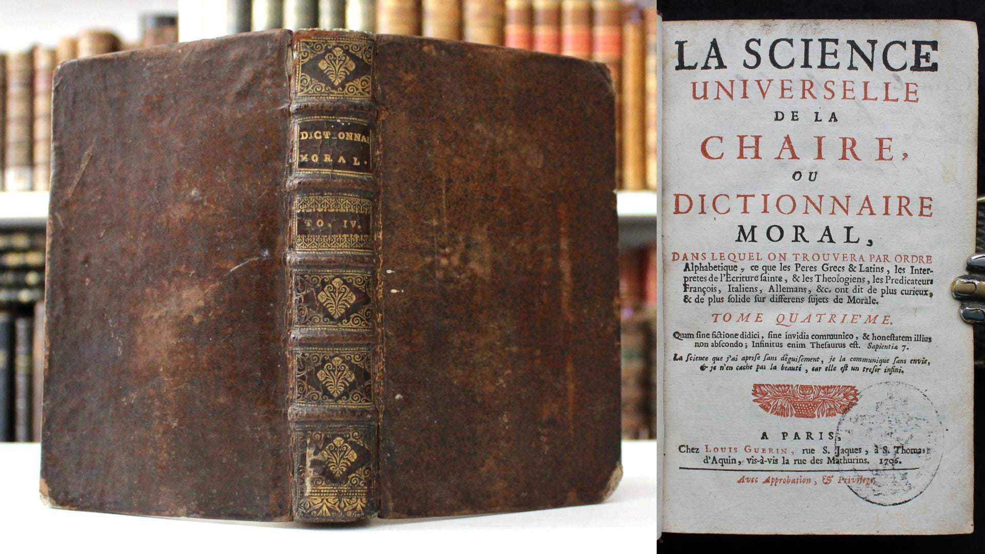 アンティークのフランス製革装丁本：1700年代初頭のキリスト教テキスト