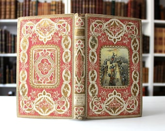 1856 Primera cruzada Historia de Godfrey de Bouillon Captura de Jerusalén Tierra Santa Ricamente decorada Cartonnage Bookself Decor Libro antiguo