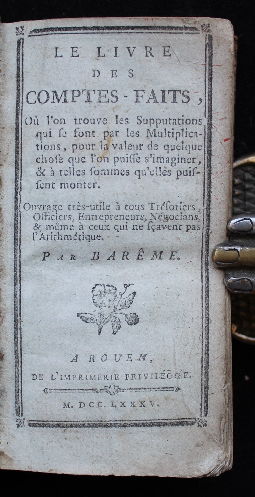 1785 RARE Antique Accounting Book Ledger le Livres Des Comptesfaits by